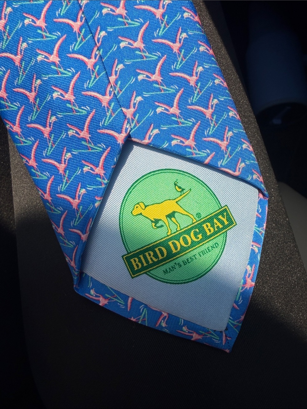 Men’s Bird Dog Bay Blue Tie with Pink Bird Pattern